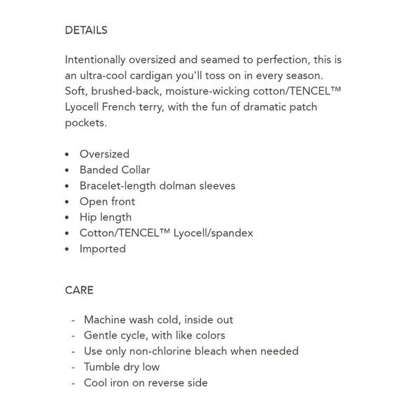 Garnet Hill NEW Green 3/4 Dolman Sleeve French Terry Kimono Relaxed Cardigan S - Picture 12 of 16